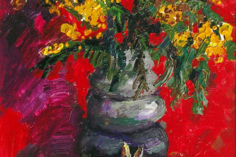 Мимоза на красном фоне. 2013. Холст, масло. 70х50